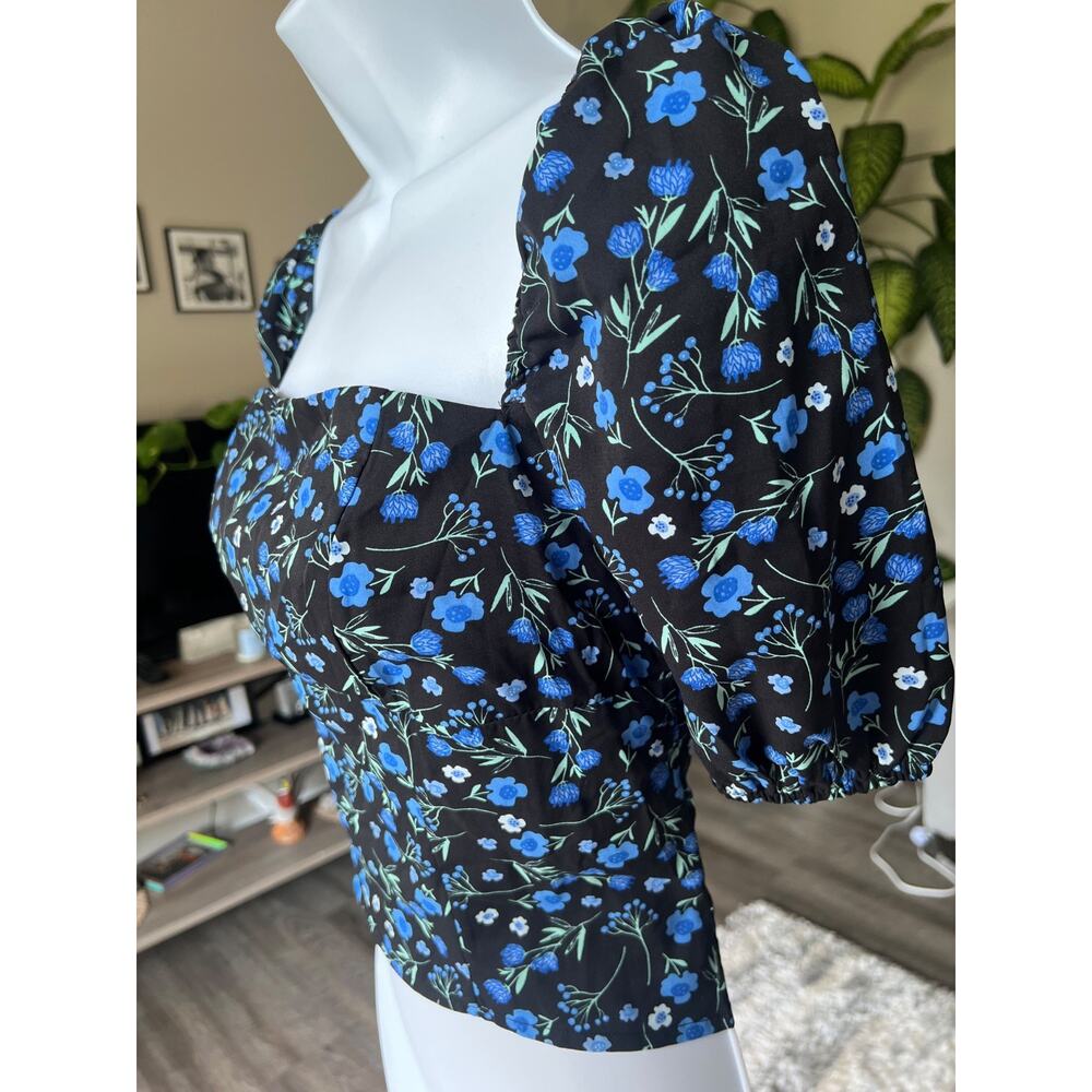 COMMENSE Short Sleeve Women's Top Size S Black/Navy Floral Print #784 - Picture 3 of 8